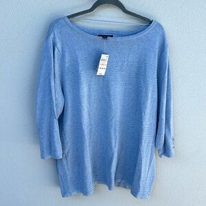 NWT Woman’s Karen Scott Pointelle Sweater Light Heather Blue Plus Size 2X